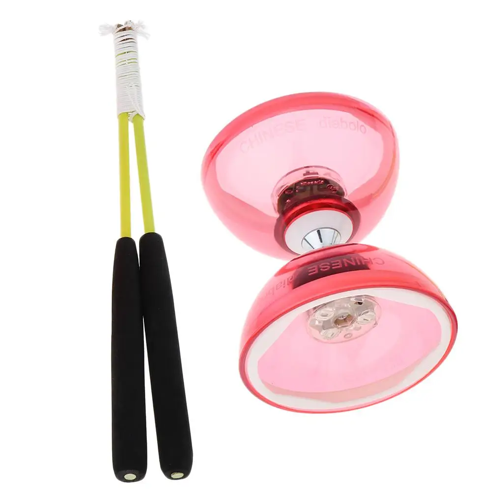 Professional 3 Bearing Diabolo With Sticks And Strings, LED Rubber Toy, Hand And