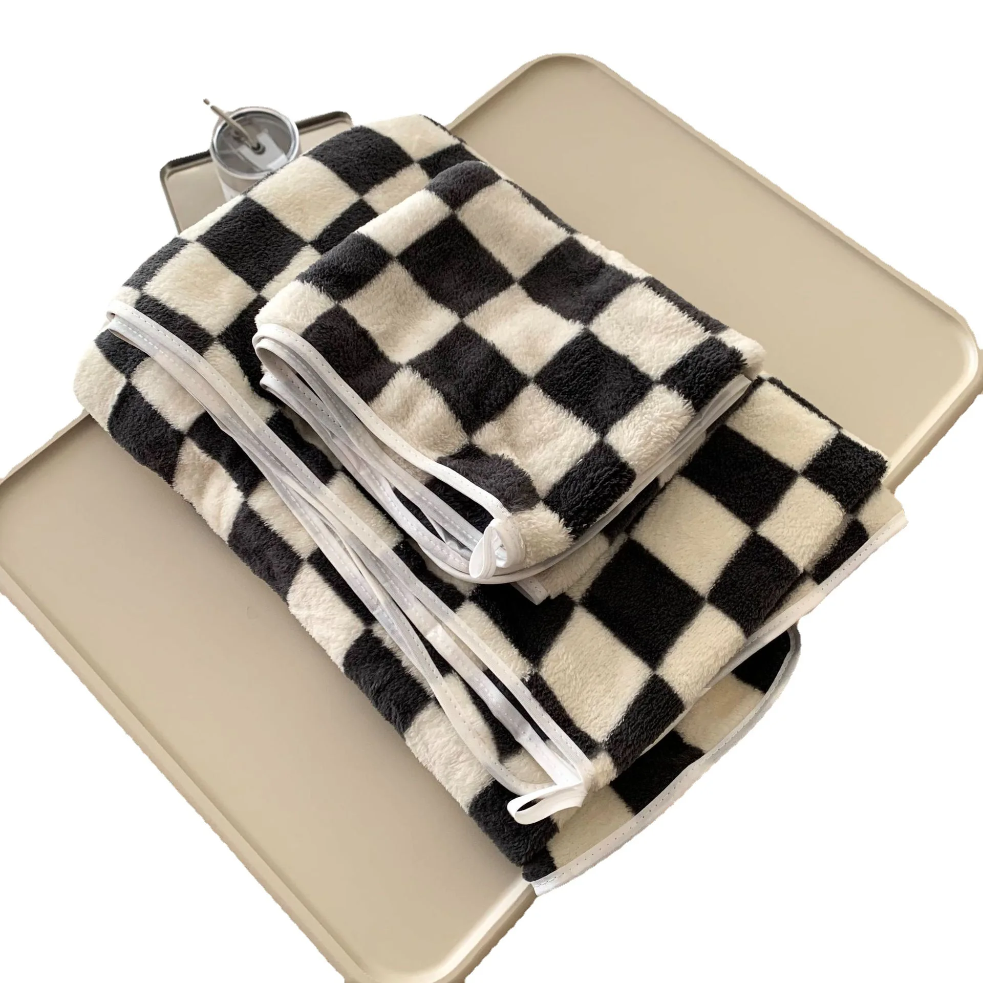 Black White Checkerboard Large Size Bathroom Towels for The Face Half Body Bath Quick Drying Microfiber Towels Bathrobe Shower