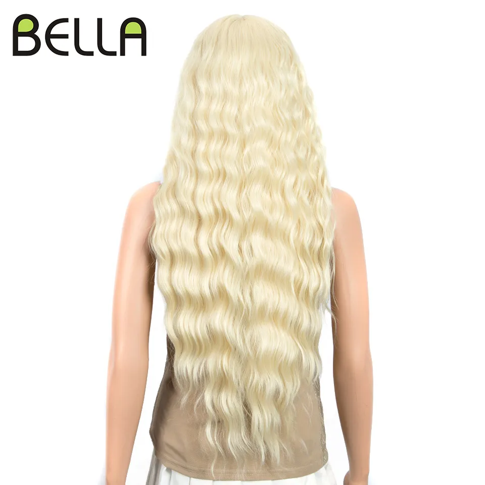 Bella 30 Inch Cosplay Wigs Synthetic Deep Wave Curly T-Part Lace Wig Long Hair Ombre Blonde Heat Resistant Fiber Wigs For Women