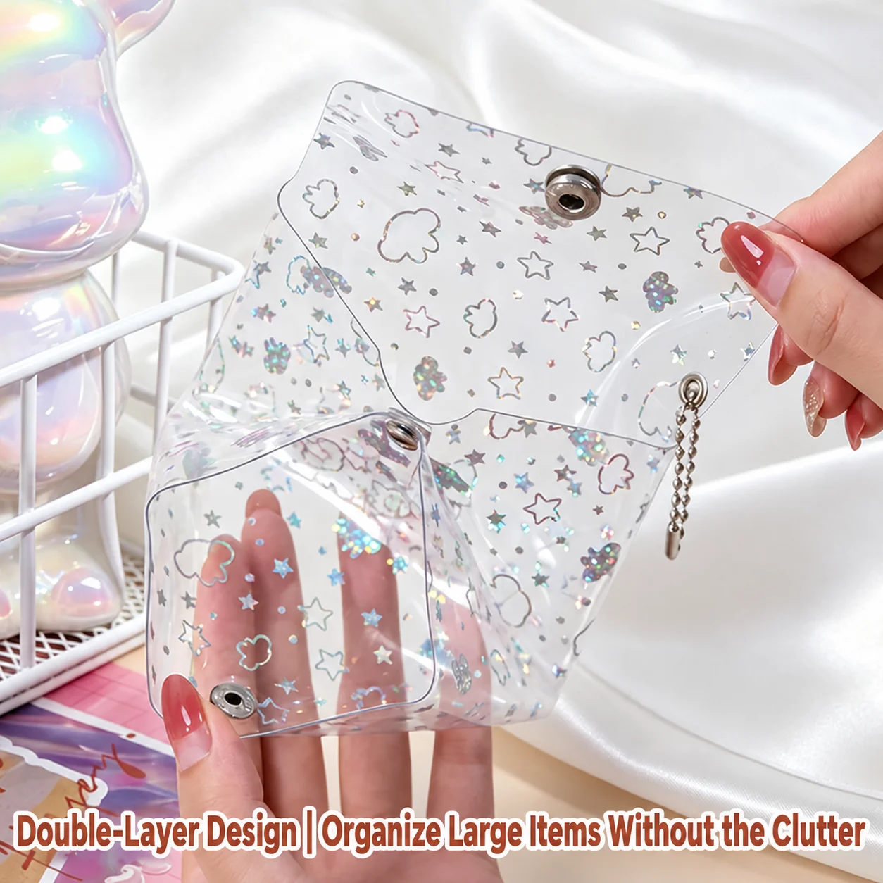 Small Items Storage Purse Transparent Detachable Chain Coin Purse Transparent Card Holder Unisex Iridescent Card Holder For Card