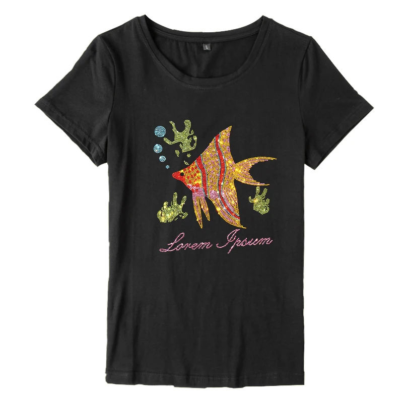 Women's T Shirts Fish Crystal Print Female Top Cotton Woman Clothes Big Size 5XL