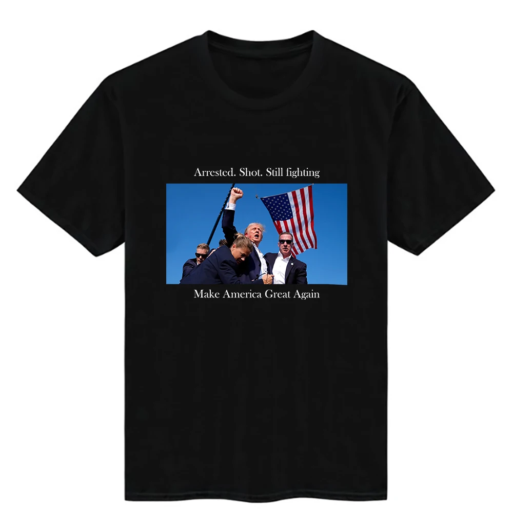 Polarshe Black Trump Printing Men's T-shirts Customized Cotton T-shirts DIY Your Design Fashion Short Sleeve Tops Men's Clothing