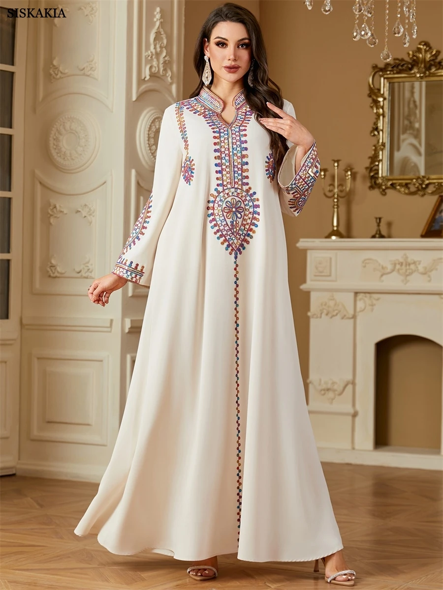 

Siskakia Morocco Embroidery Luxury Woman Dresses Dubai Embroidered Kaftan Loose Muslim Woman Abaya 2025