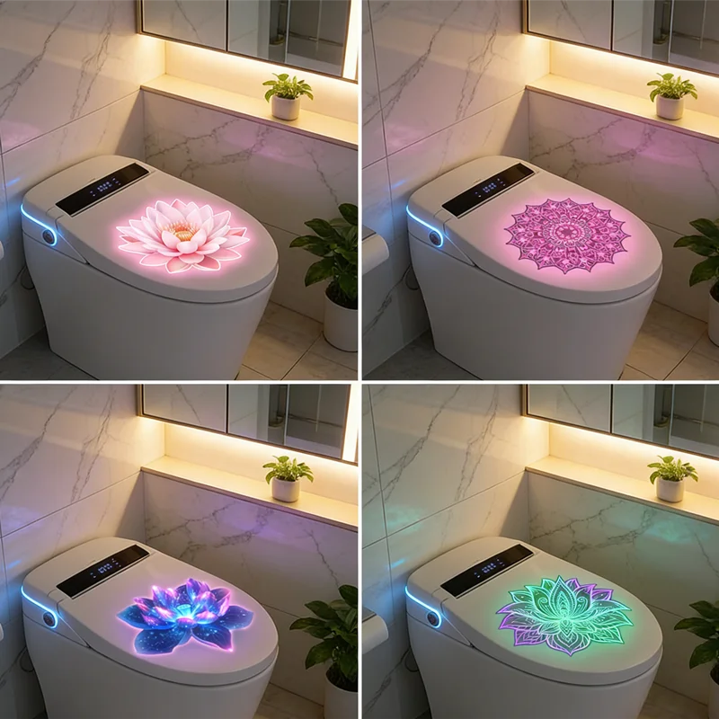 Bathroom Makeover Decal Glowing & Mandala Flower Stickers, Self-Adhesive Removable for Toilet, Walls, Easy Home Decor Upgrade