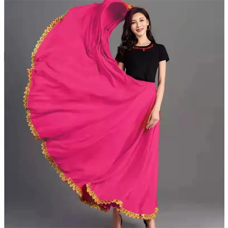 Women Skirt 720 Degree Swing Chiffon Skirt Elastic Waist Phnom Splicing Dance Clothing Red Green Spring Summer Autumn Long Skirt