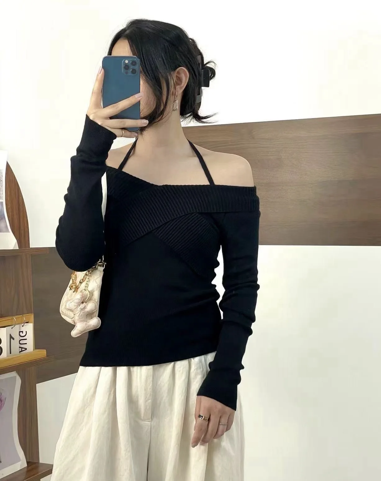 Sexy Off Shoulder Top Women Cross Slim Casual Halter Neck Strap Knitted Shirt Blouse