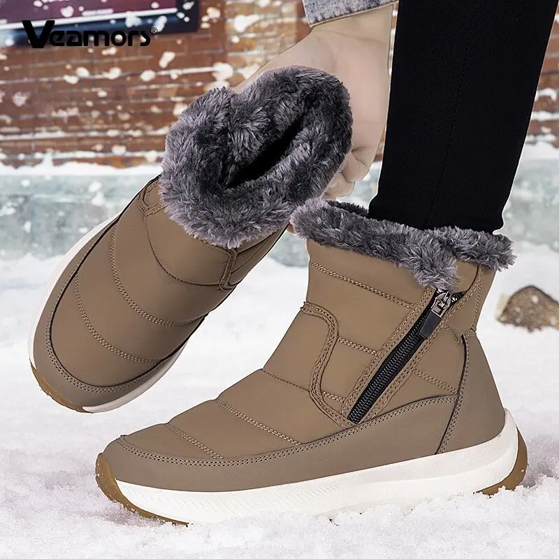 Fashion Women Snow Boots High-top Winter Cotton Shoes Plush Outdoor Walking Hiking Boots Ladies Anti-slip Winter Walking Shoes