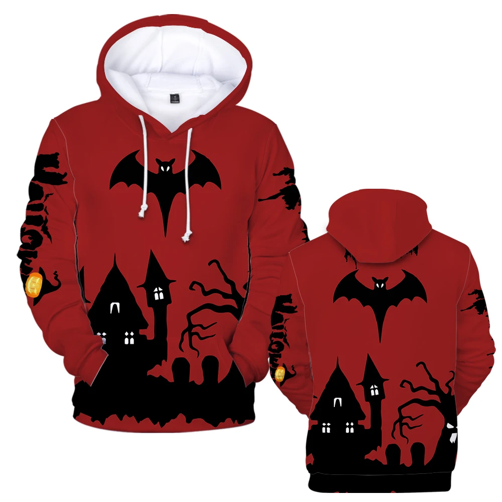 Halloween Bat Print Hoodies 2022 Autumn Winter Sweatshirts Men Women Clothes Pullover Child Streetwear Casual Oversized Unisex