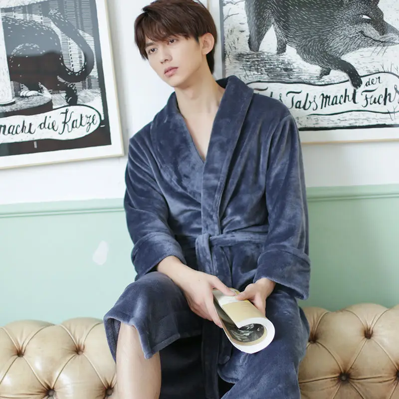 Nightgown Women's Winter Coral Plush Bathrobe Couple Bathrobe Thickened Long Morning Robe Flannel Pajama Men's Autumn Sleepwear