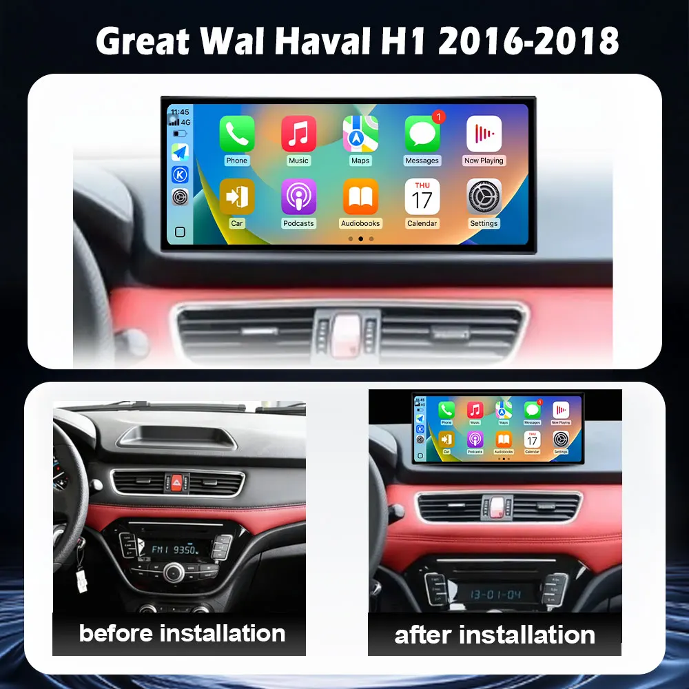For Great Wal Haval H1 2016-2018 QLED Touch Screen Android 16 Auto Wireless Carplay Car Radio Multimedia Video Tools 4G WIFI BT