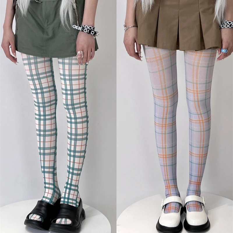 Harajuku Plaid Tights Women Japanese JK Pantyhose Autumn  Cute Slimming Leggings Streetwear Basics Daily Commute Fashion Wear