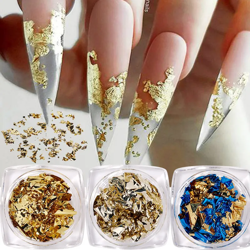 1 Box Gold Silver Irregular Aluminum Foil Paper Nail Art Sticker 3D Glitter Manicure UV Gel Polish Sequins Nail Decoration Tools