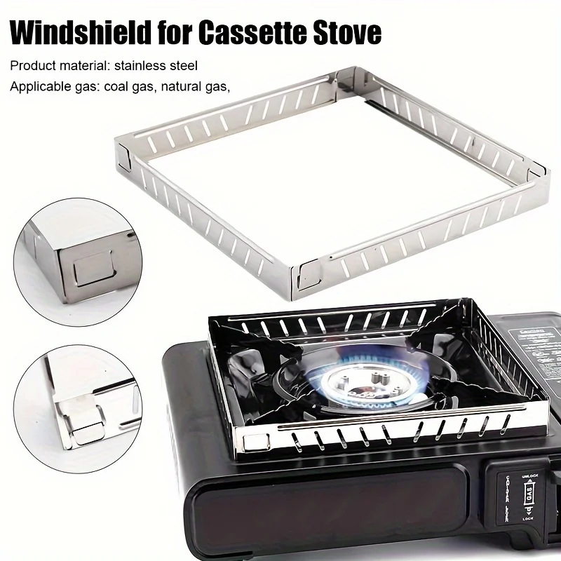 1pc Outdoor Cassette Furnace Folding and Detachable Windbreak, Foldable Wind Shield, Stainless Steel Burner Screen