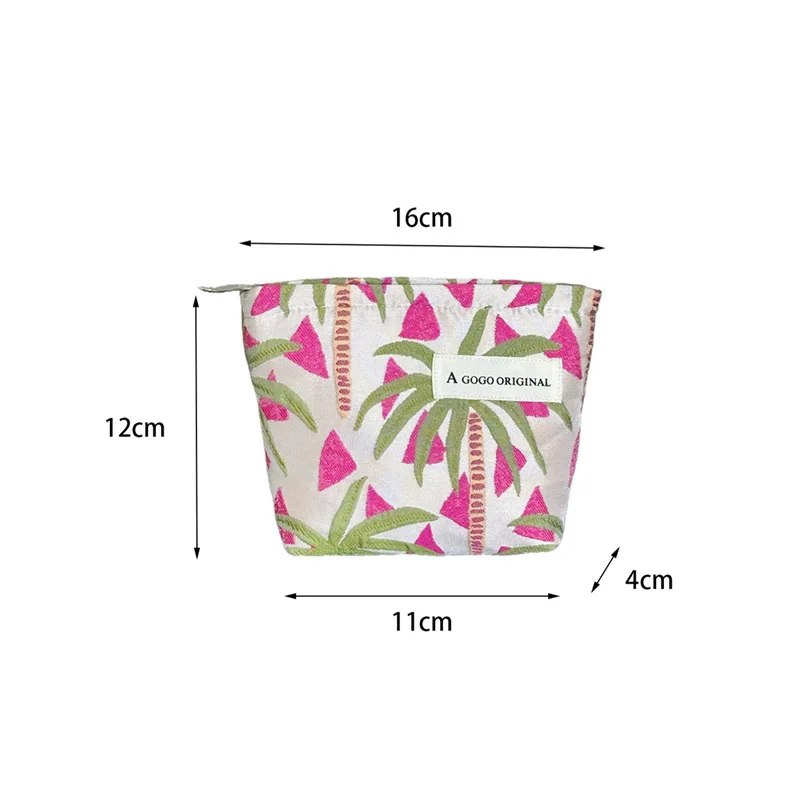 5pcs Makeup Bags Polyester Coconut Tree Printing Multifunctional Short Travel Storage Bag With Plush Ball For Women