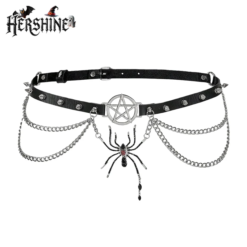 HERSHINE 1 piece women's trendy five-pointed star spike spider chain belt Y2K Gothic style punk style Halloween accessories