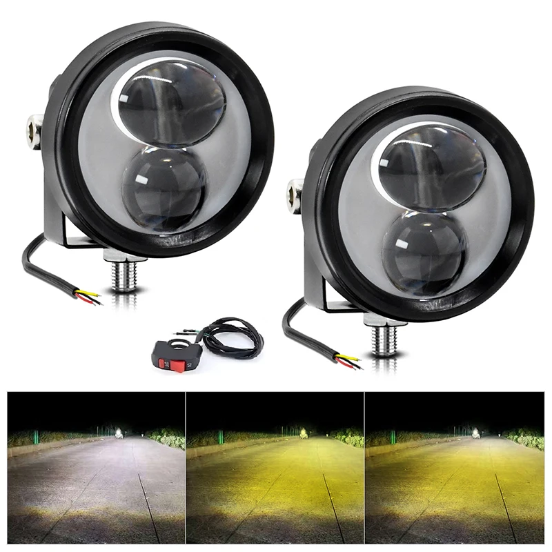 Motorcycle Mini Drive LED Spotlight Light Auxiliary Spotlight R ATV Scooter Motorcycle Fog Light Accessories Double lens 12V