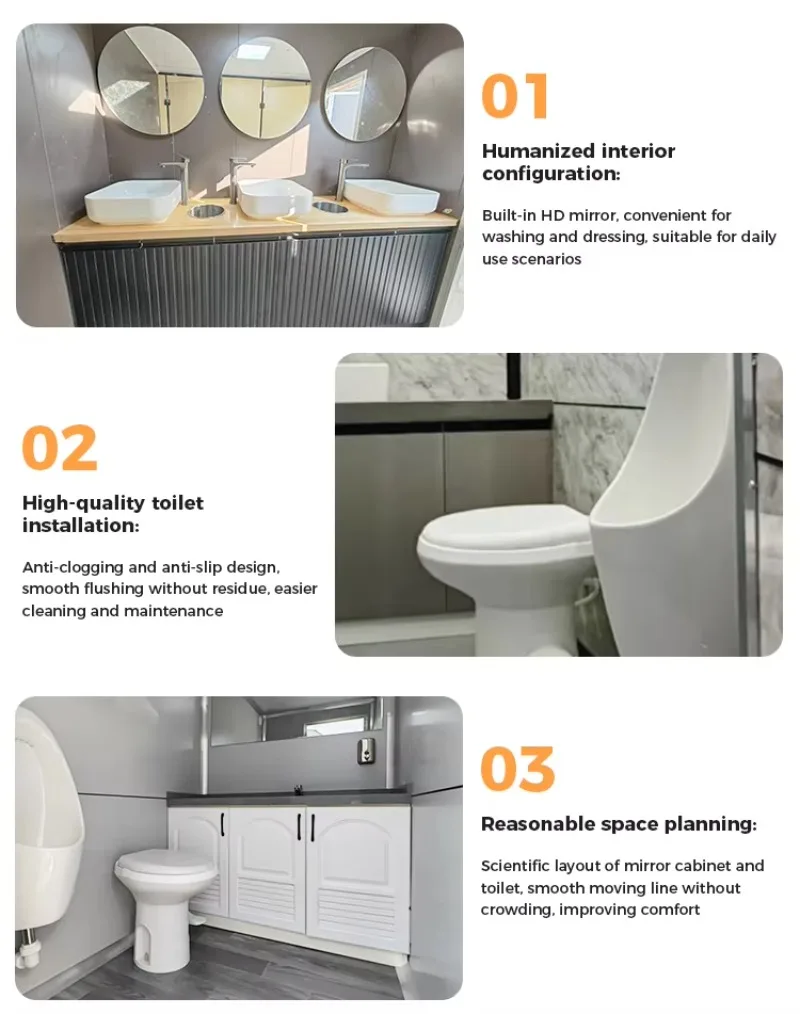 Portable Restroom with Sink Mobile Restroom Toilet 2 Stalls Mobile Toilet Trailer Luxury Quality for Sale