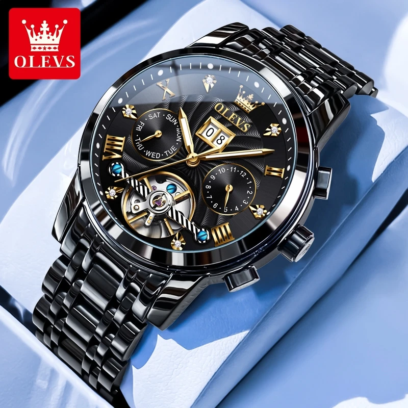

OLEVS 9910 Brand Original Automatic Mechanical Wrist Watch for Men Waterproof Calendar Luminous Calendar Luxury Hollow Man Watch