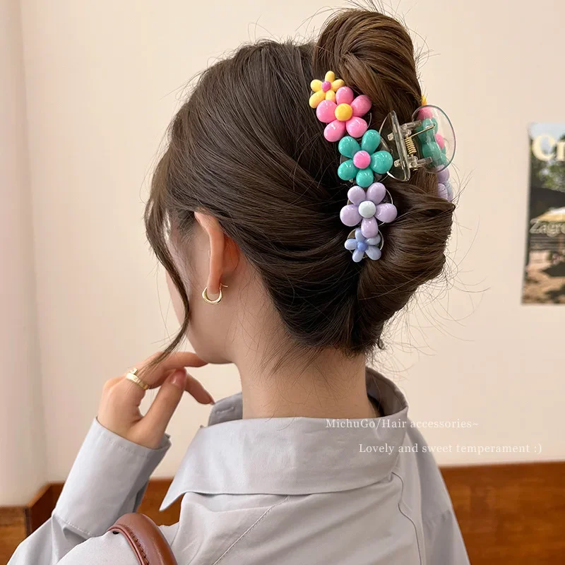 

Color Flower Cross Hair Clip Large Barrette Crab Hair Claws Shark Clip Ponytail Headwear for Women Girls Hair Accessorie
