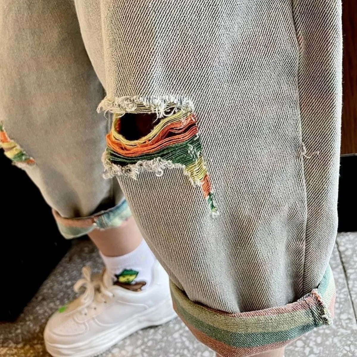 2025 여름 아동 찢어진 청바지 봄 가을 옷 남자아이 캐주얼 루즈핏 바지 얇은 바지