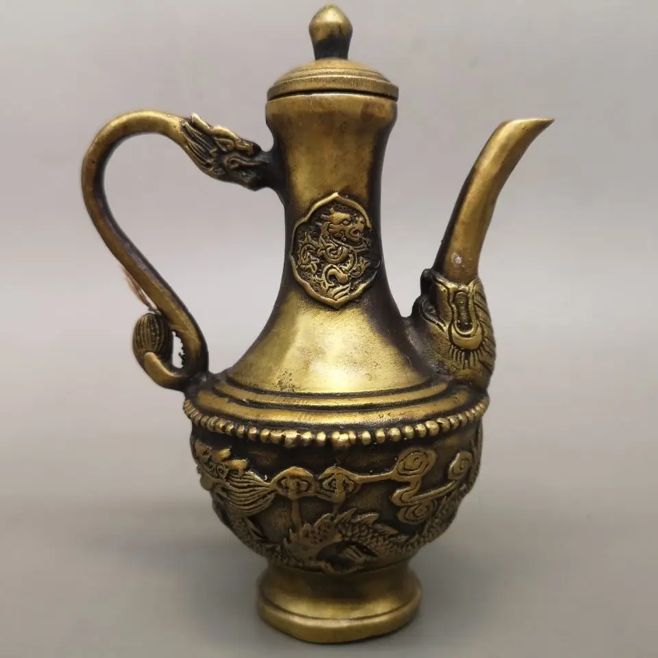 Brass, pure copper antique wine pot, eight immortals wine pot, copper teapot, dragon pot, home crafts