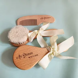 Baby Bathing Comb with Custom Name, Baby Care Hair Brush, Pure Natural Wool, Newborn Massager, Baby Shower and Guests Gift