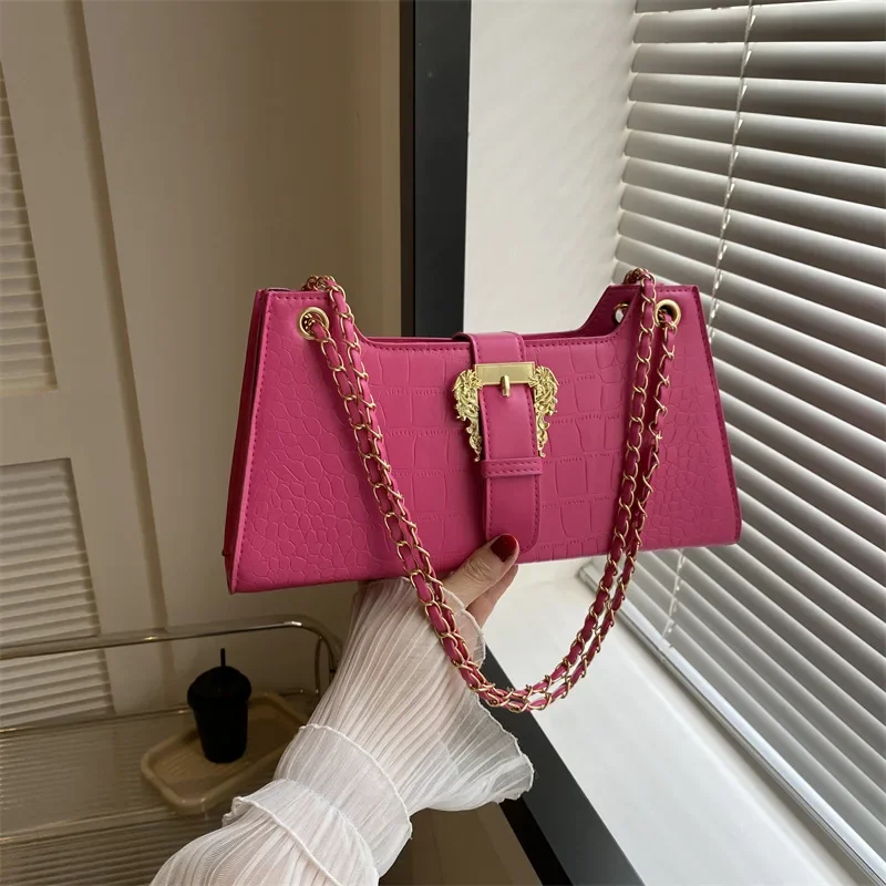 

New Fashion Women's Crocodile Pattern Chain Shoulder Bags Handbags 2023 Luxury Chic Underarm Bags Clutch Blue Green Armpit Bags