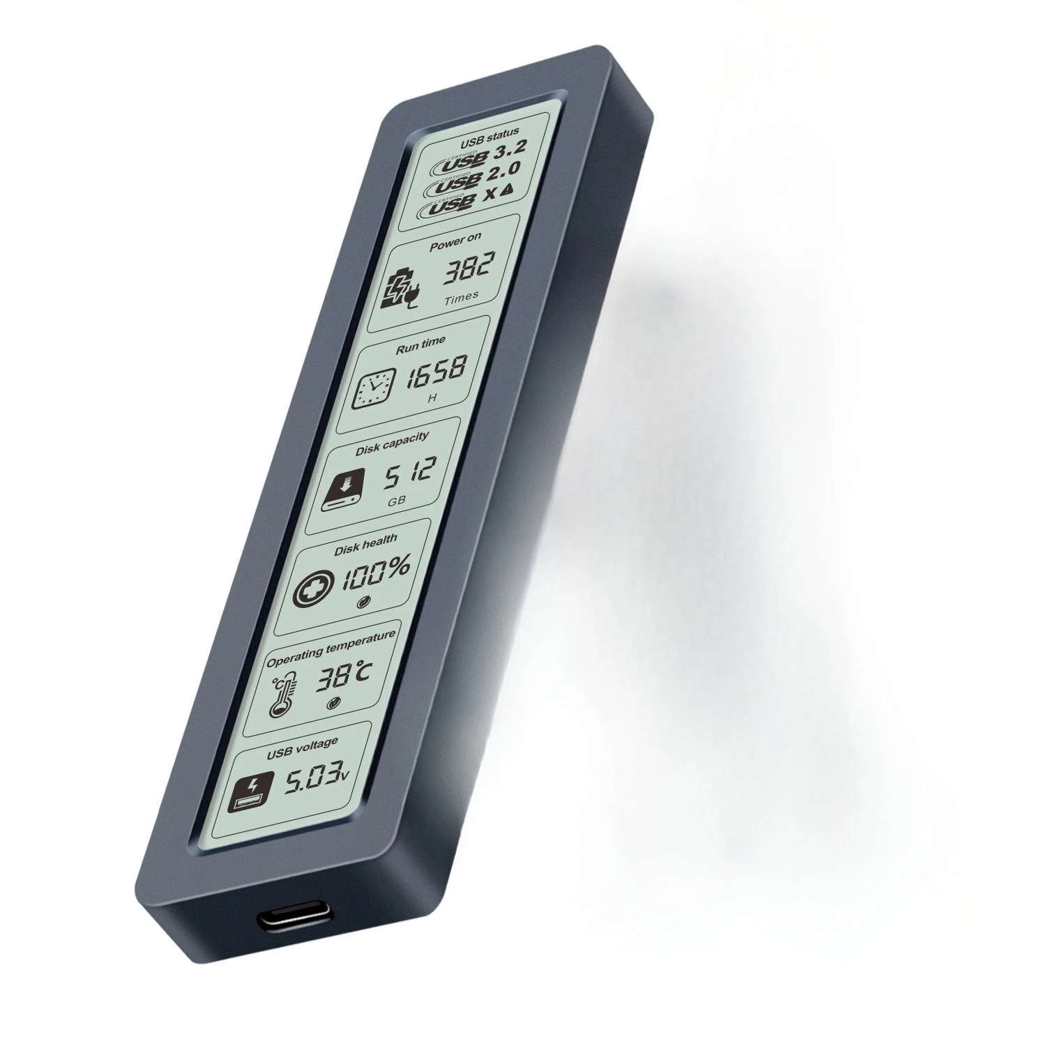 M.2 Smart Screen Display Solid State Drive Enclosure Universal SATA Protocol High-Speed Type C USB 3.2