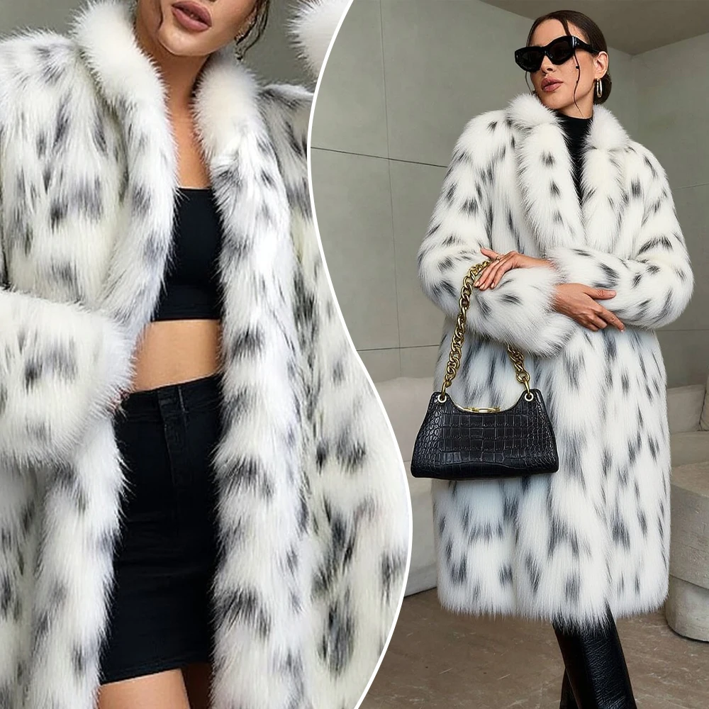 

2025 New Women's Leopard Print Faux Fur Coat Long Sleeve Luxury Warm Winter Long Jacket Outerwear