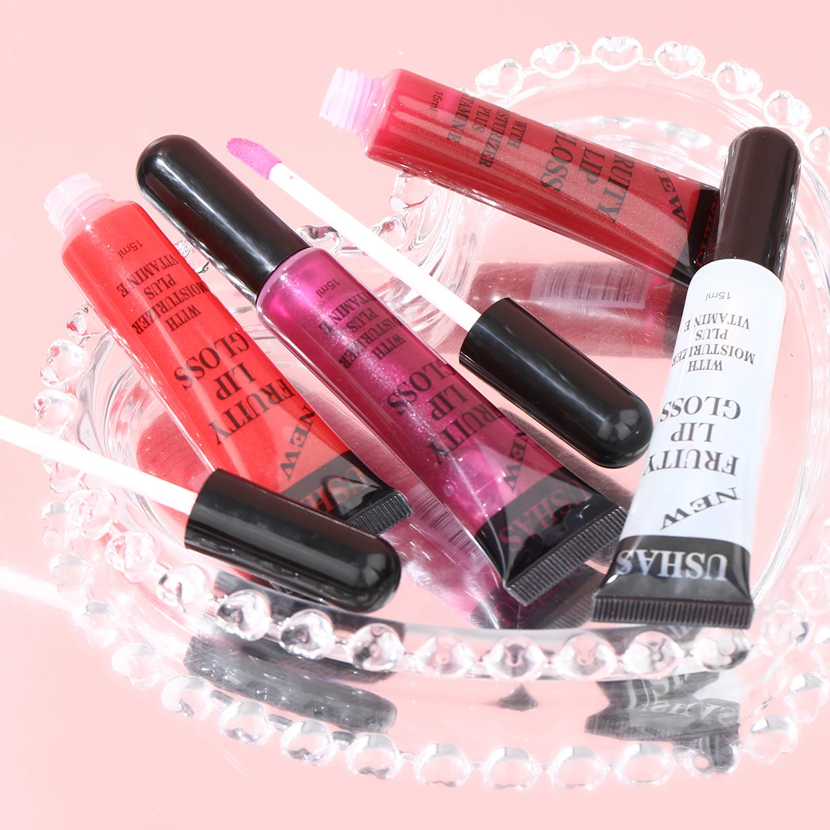 USHAS Liquid lip gloss with applicator, moisturizing, mirror gloss, hydrated lips, suitable for all skin types