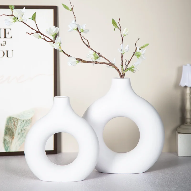 Nordic White Vase - Ceramic-Look Plastic for Modern Decor, Desktop & Living Room Flower Pot