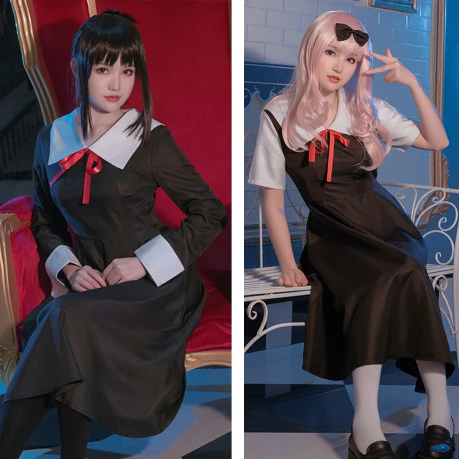 Disfraz de Anime Kaguya Sama Love Is War, disfraz de Shinomiya Kaguya Fujiwara Chika, uniforme, peluca, accesorios para la cabeza, trajes de Halloween para mujer