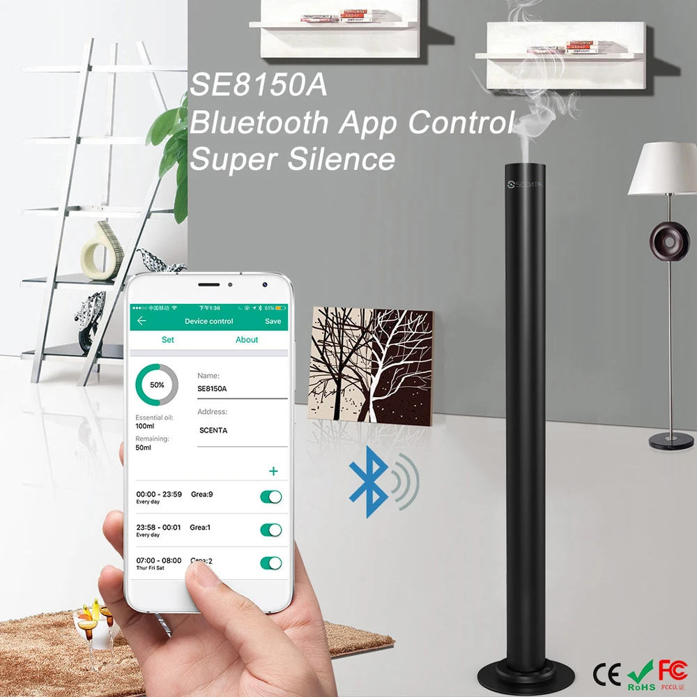 SCENTA Лидер продаж Bluetooth беспроводной диффузор ароматического масла с управлением через приложение, электрический диффузор аромата воздуха с прохладным туманом для домашнего офиса