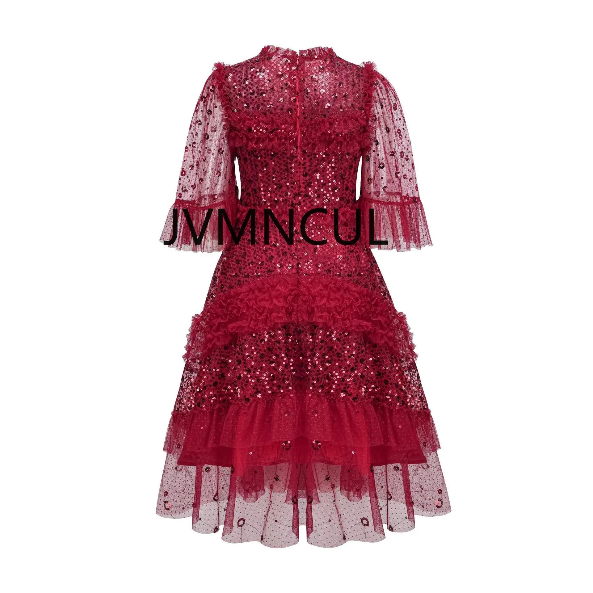 Glinsterende A-lijnjurk voor feesten 2025, Europese en Amerikaanse zware mini-jurk met ronde hals voor feesten