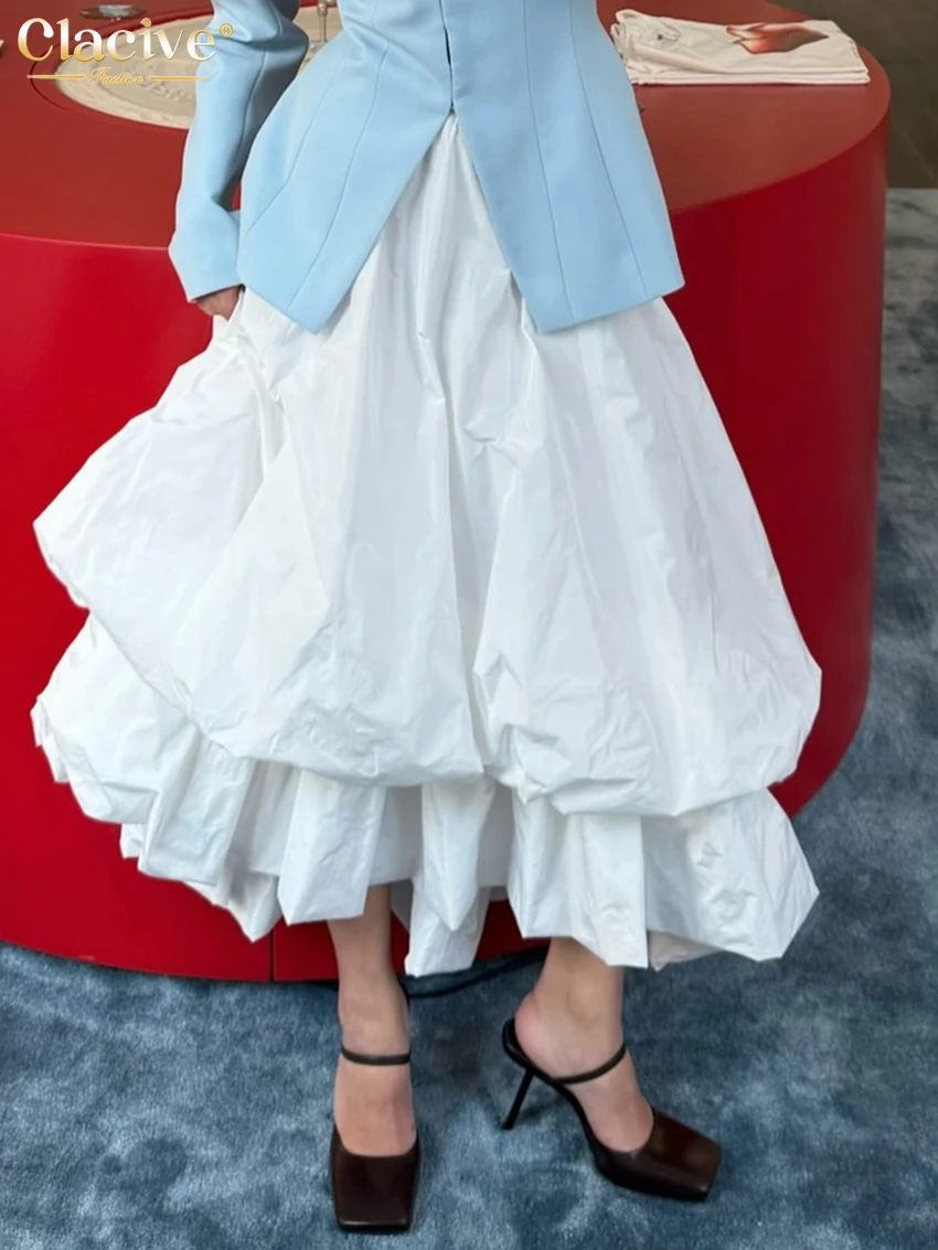 Clacive Fashion Loose White Cotton Women's Skirt 2027 Spring High Waist Long Skirt Elegant Classic Pleated Skirt Female Clothing