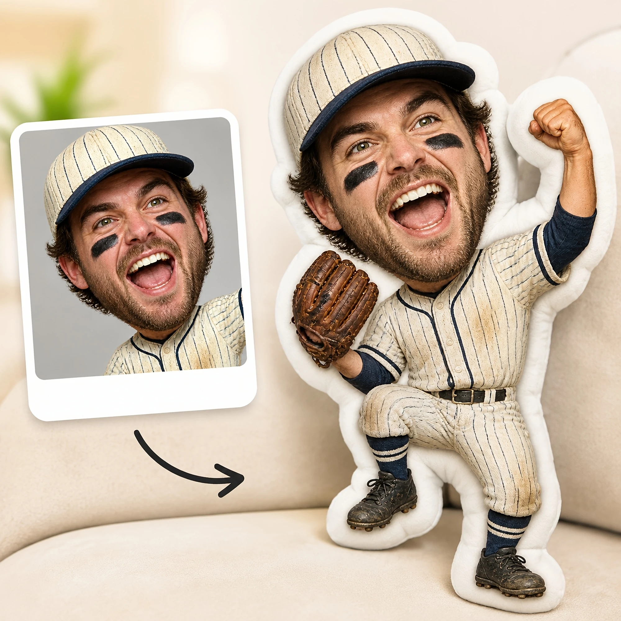 1pc Custom Double Sided Printed 2D Flat Irregular Shaped Throw Pillow, Funny Baseball Player Design Cushion for Sofa, Bed, Chair