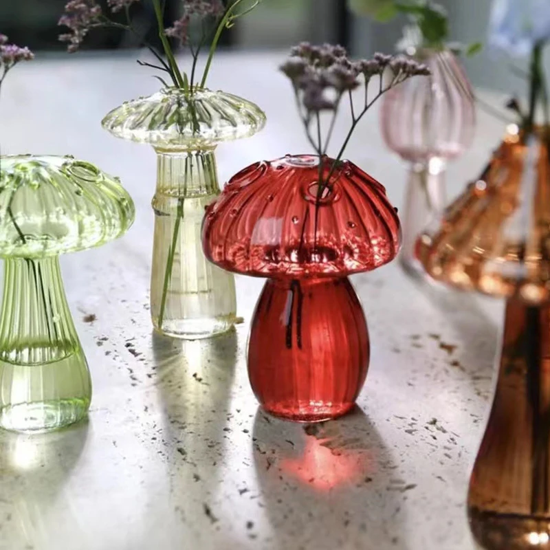 Mushroom Glass Vase Aromatherapy Bottle Creative Home Hydroponic Flower Table Simple Decoration Desktop DIY Art Decor