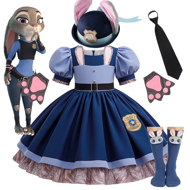 Disney Movie Zootopia 2 for Girl Costume Cosplay Dress Bunny Judy Halloween Birthday Purim Carnival Party Kids Dress Up Clothes