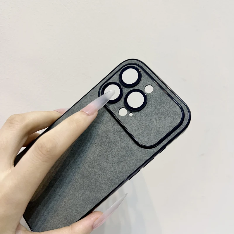Luxury Solid Color Matte Synthetic Leather Soft Phone Case For iPhone 17 Pro Max 15 14 13 16 Pro Max Plus Shockproof Back Cover view 6