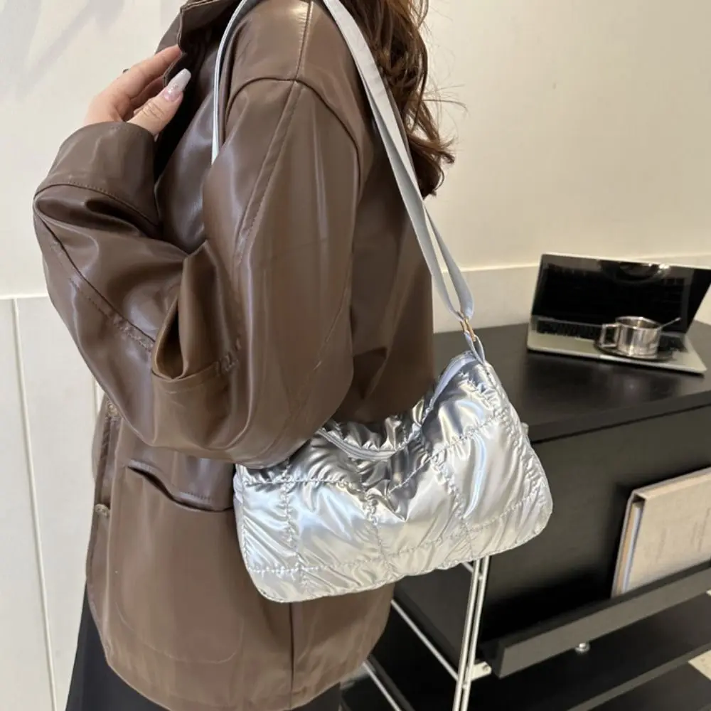 

Lattice Space Cotton Crossbody Bag Oxford Korean Style Quilted Shoulder Bag Solid Color Pleated Padded Crossbody Bag Teenagers