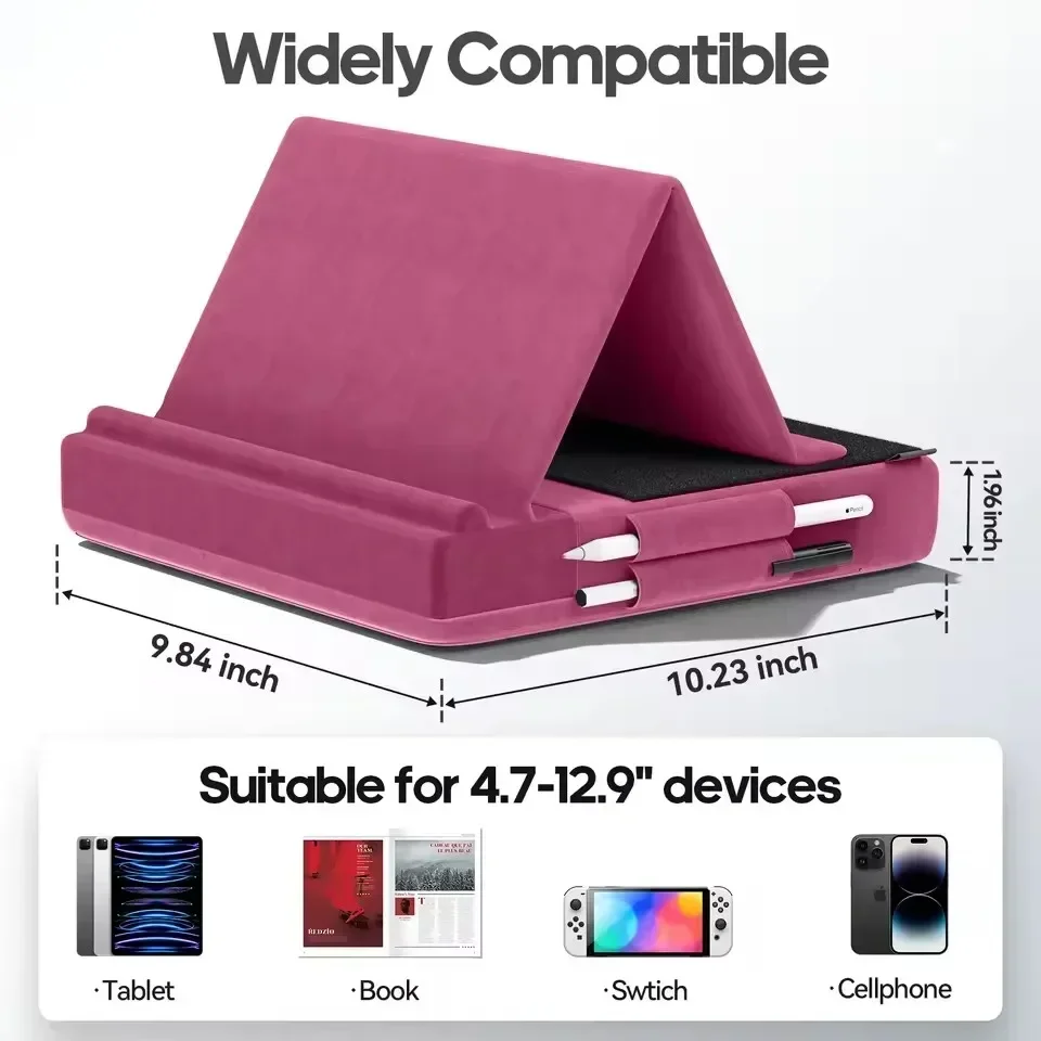 Tablet Pillow Stand Multi-Angle Viewing Ipad Holder for Lap Bed Foldable Soft Pad Dock with Stylus Mount