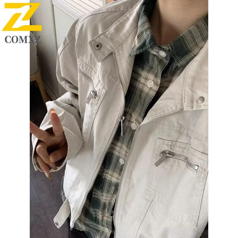 

COMXZ 2025 Men Autumn New Handsome Coat Ins High Street Trend Brand American style Harajuku Loose Outdoor Sports Tactics Jacket