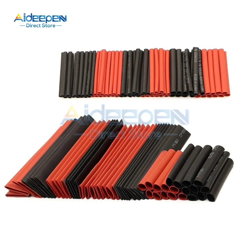 127pcs Red Black Heat Shrinkable Tube Cable Insulation Sleeve Waterproof Electronic Lated Polyolefin Sheathed Shrink Tubing 2:1