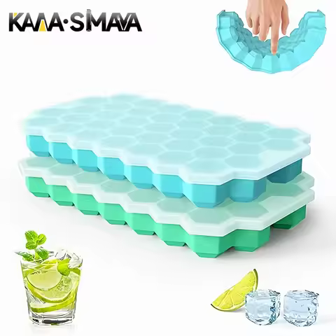 37 Grid Ice Cube Trays Freezer with Lid Silicone for Small Ice Cube Molds Easy-Release Reusable in Organizer Bins or Ice Bucket