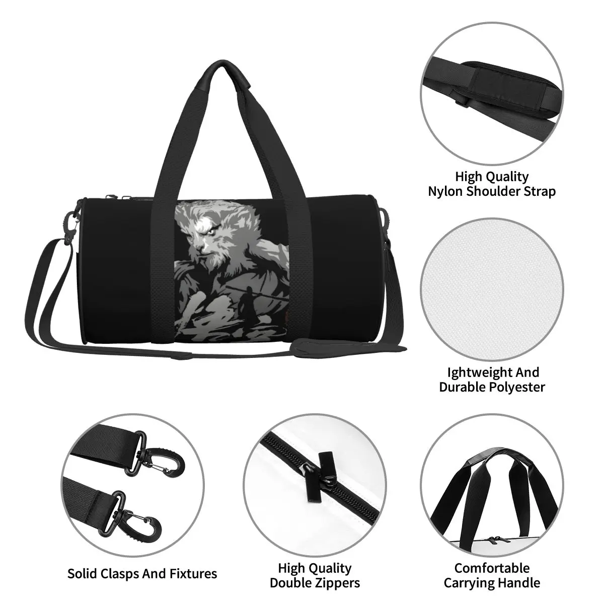 Mochila preta para homens e mulheres, Sacos de ginástica com bolso, esportes ao ar livre, jogo de Wukong mito, videogame engraçado, 2024