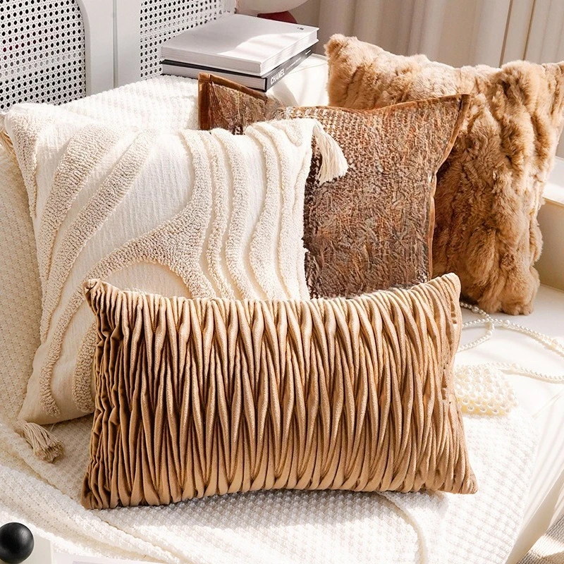30x50/45X45CM Khaki Retro Throw Pillow Cover French Light Luxury Stamping Waist Cushion Cover Decor Home Decorative Pillowcase