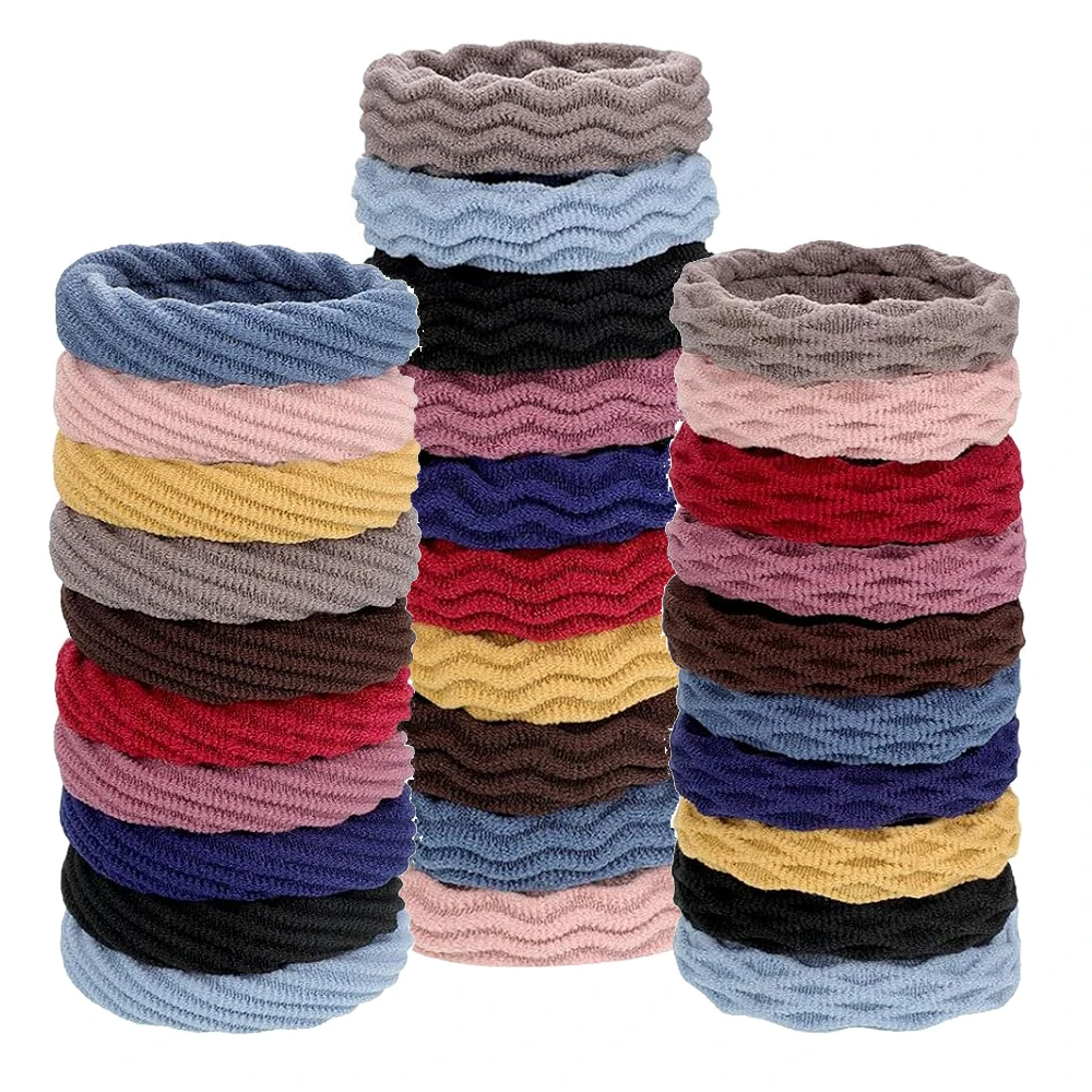 

50pcs Seamless Ponytail Holders Thick Cotton Hair Ties No Crease Bands for Women, Girls, Heavy and Curly Hair, Highly Elastic