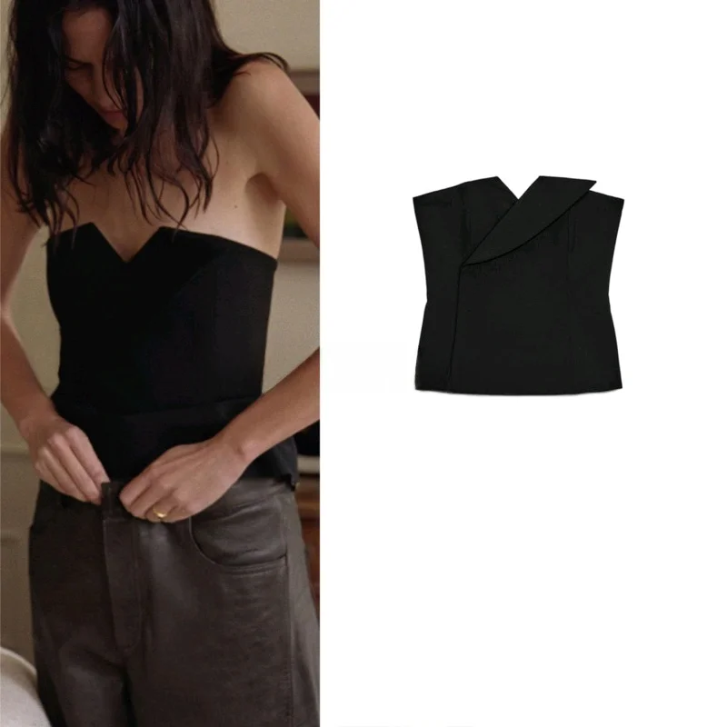 

Limited Edition Autumn New Women's Fashion Flip-Cover Collar Sleeveless Top Stylish Backless Slim Fit Commute Short Length So...