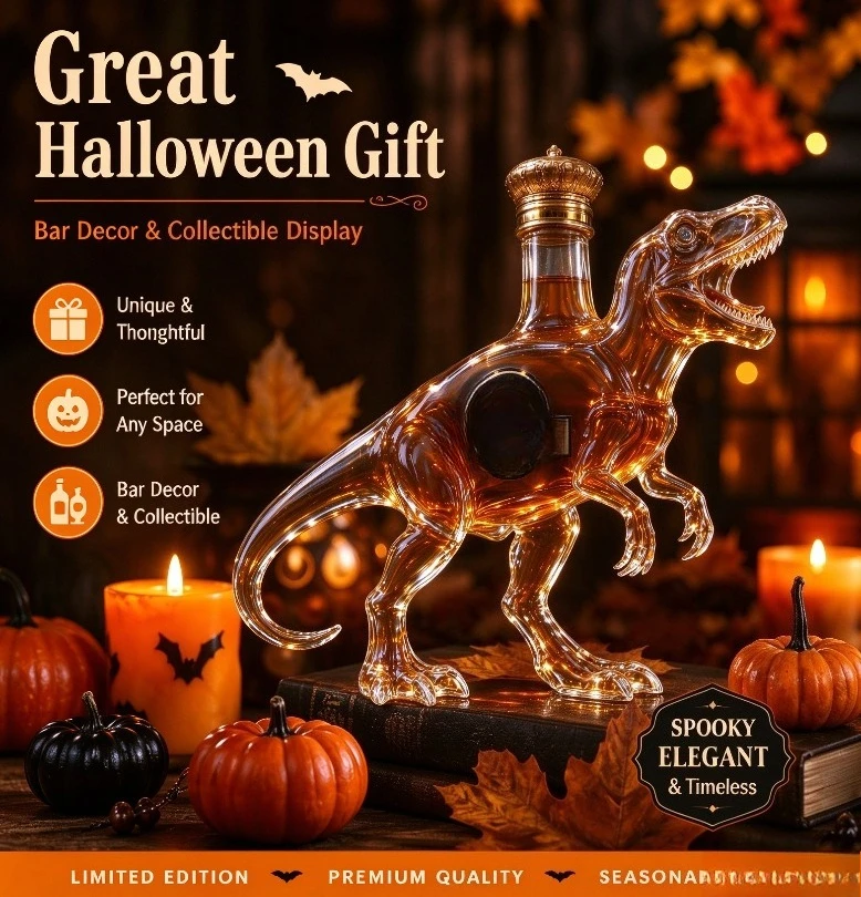 Creative Dinosaur Sculpture Glass Whiskey Decanter, Clear Crystal Liquor Bottle for Spirits Bourbon Brandy, Home Bar Decoration