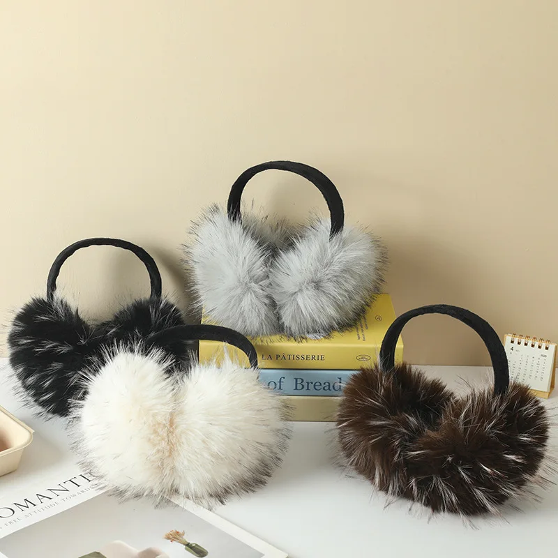 Winter Women's New Imitation Raccoon Plush Ear Bag, Fashionable Ear Tips, Warm Riding Folding Ear Tips, Windproof